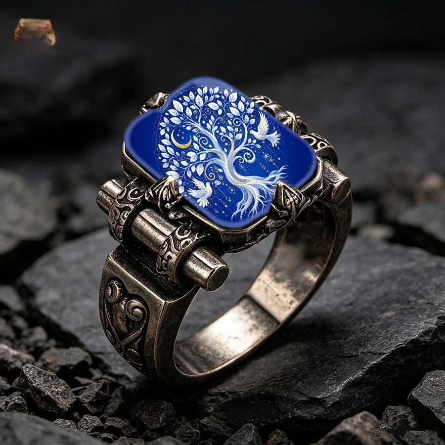 Blue Tree of Life Dove Square Ring