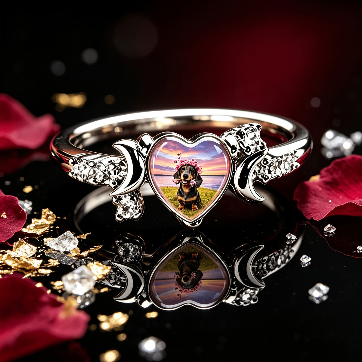 Heart Dachshund Portrait Ring