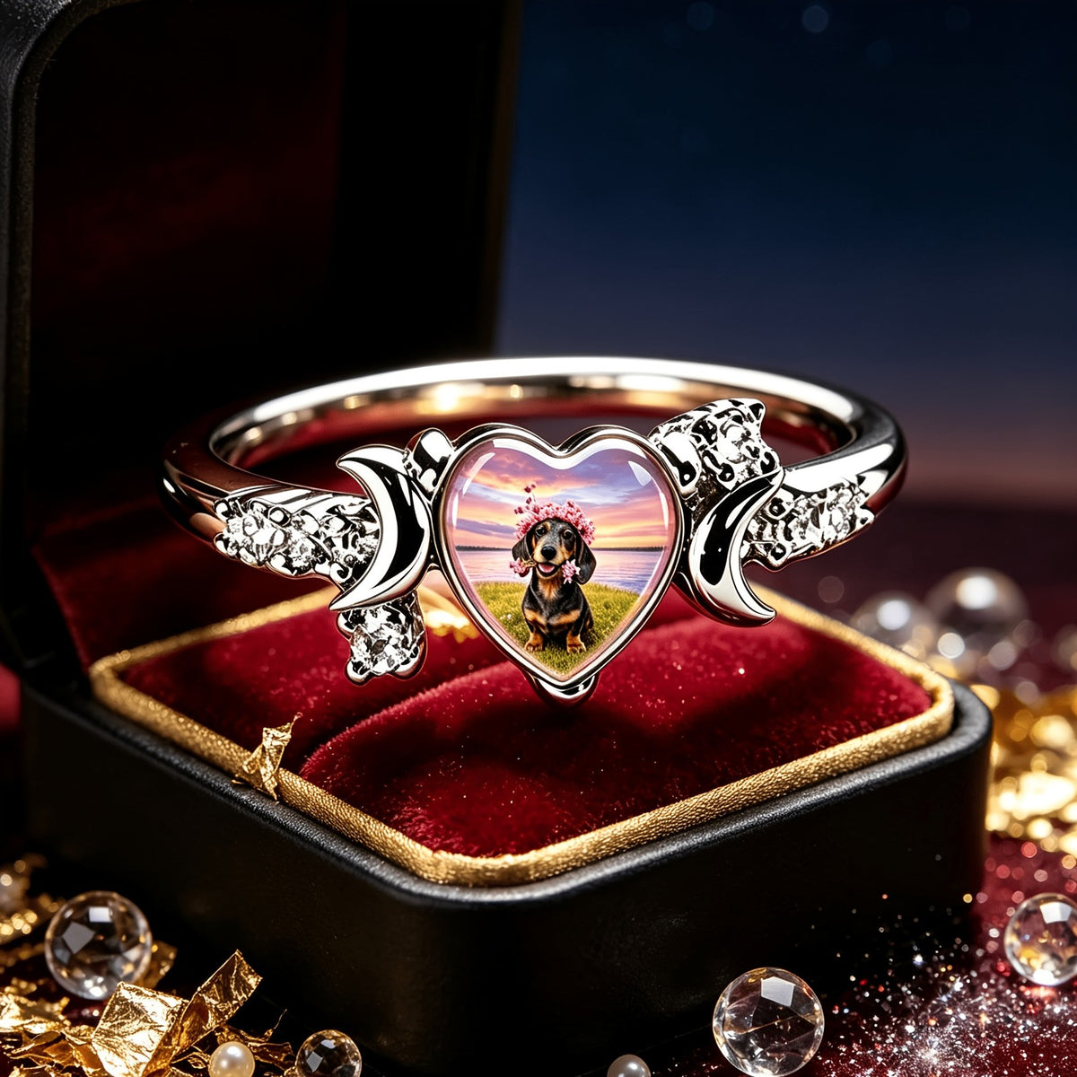 Heart Dachshund Portrait Ring