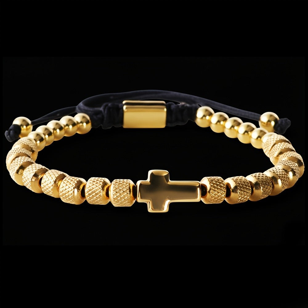Smooth Cross & Textured Bead Bracelet
