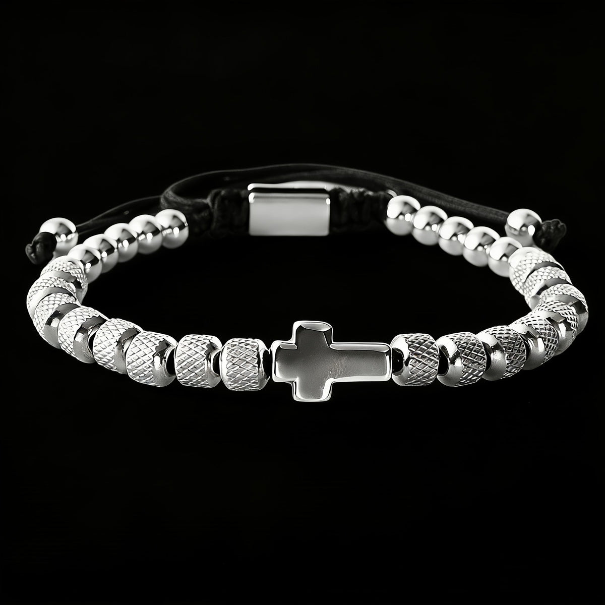 Smooth Cross & Textured Bead Bracelet
