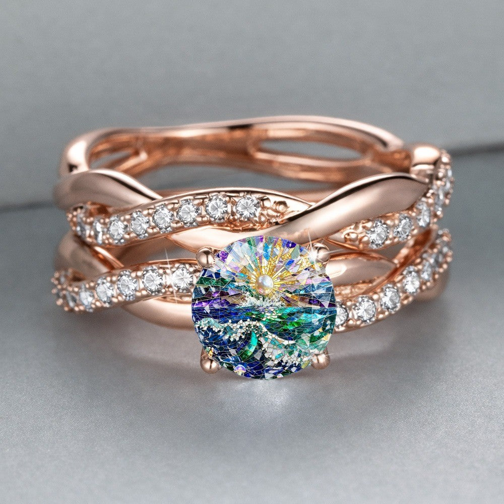 Ocean Sunrise Wavy Band Ring
