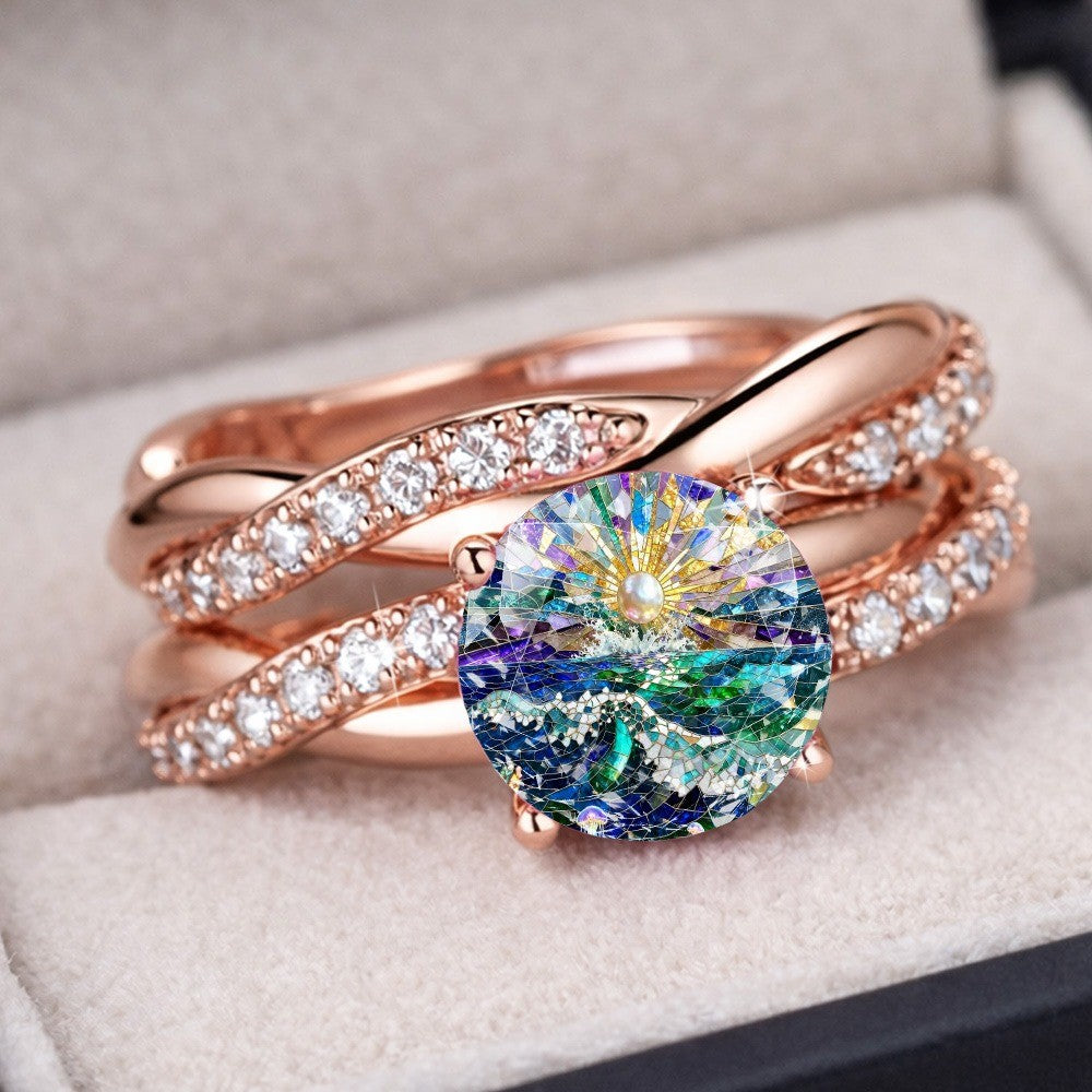 Ocean Sunrise Wavy Band Ring