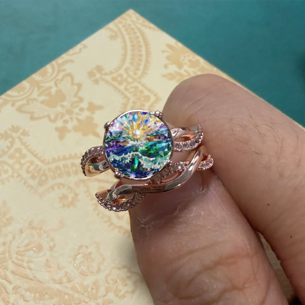 Ocean Sunrise Wavy Band Ring