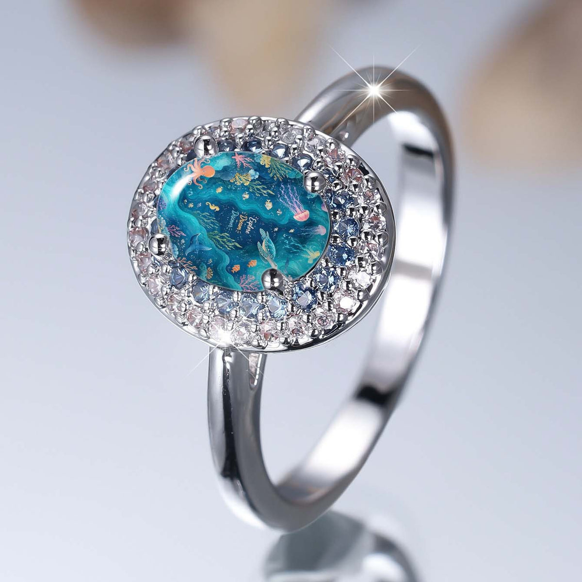 Ocean Scene Crystal Ring