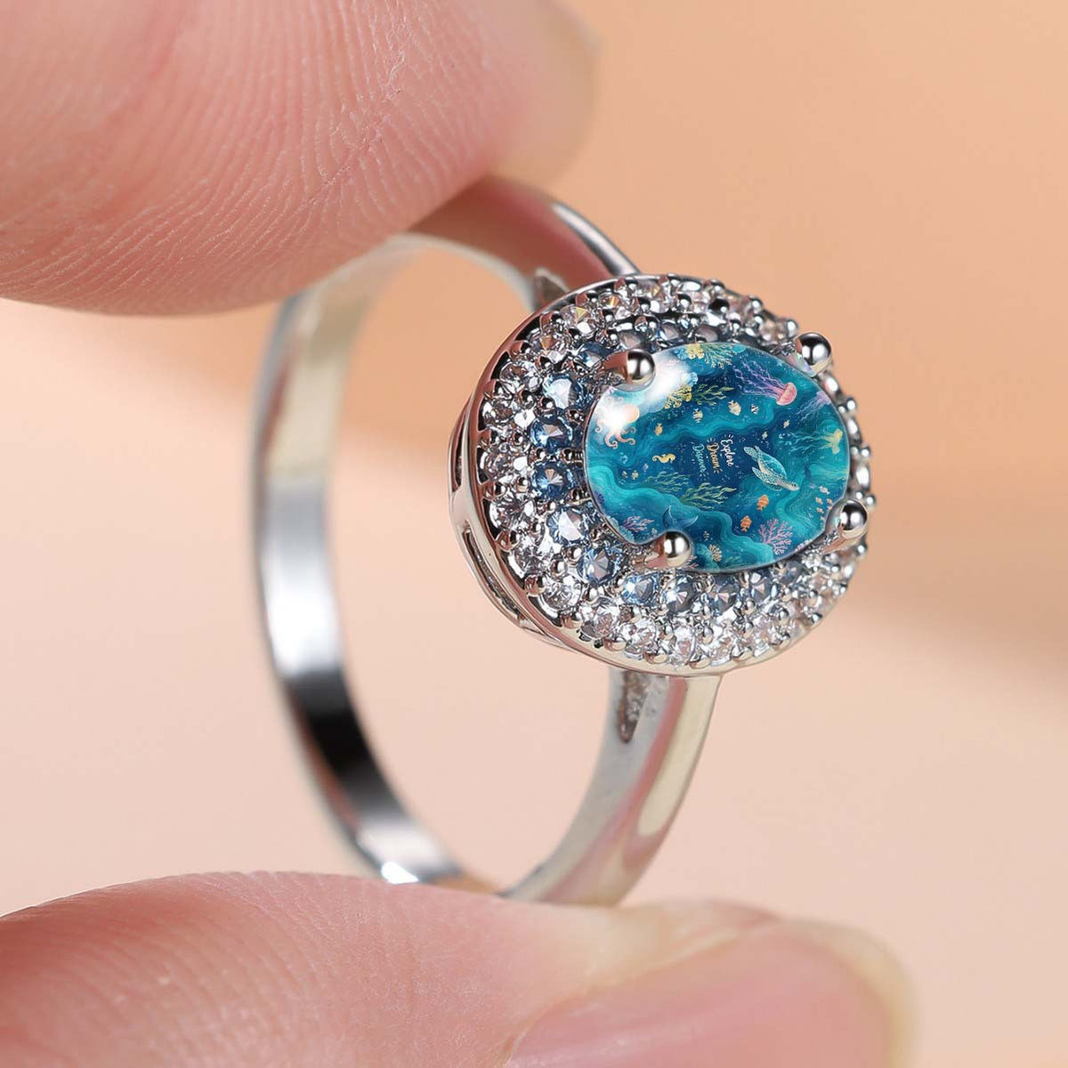 Ocean Scene Crystal Ring