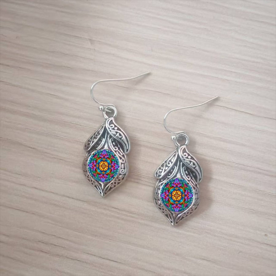 Colorful Mandala Leaf Earrings