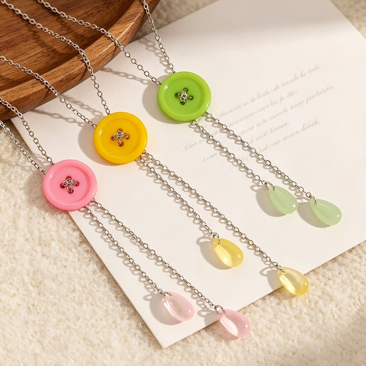 Button Double Drop Y-Necklace