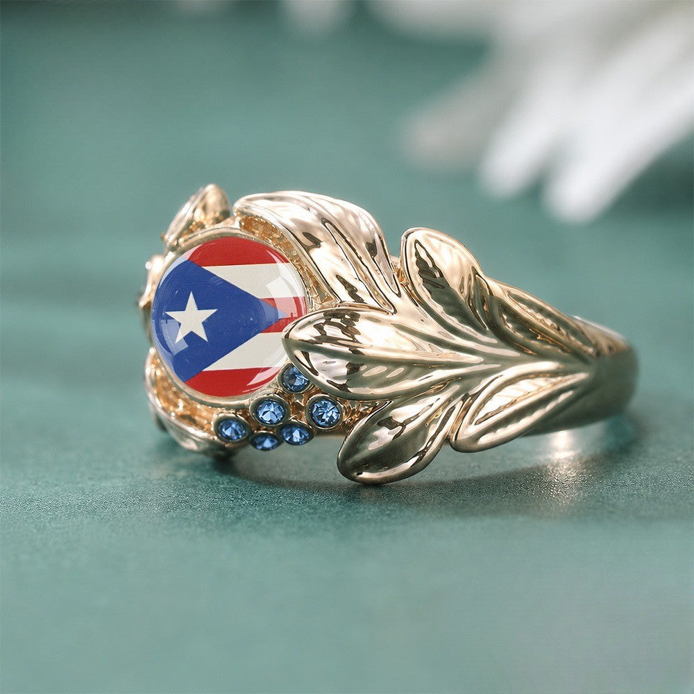 Puerto Rican Flag Leaf Ring