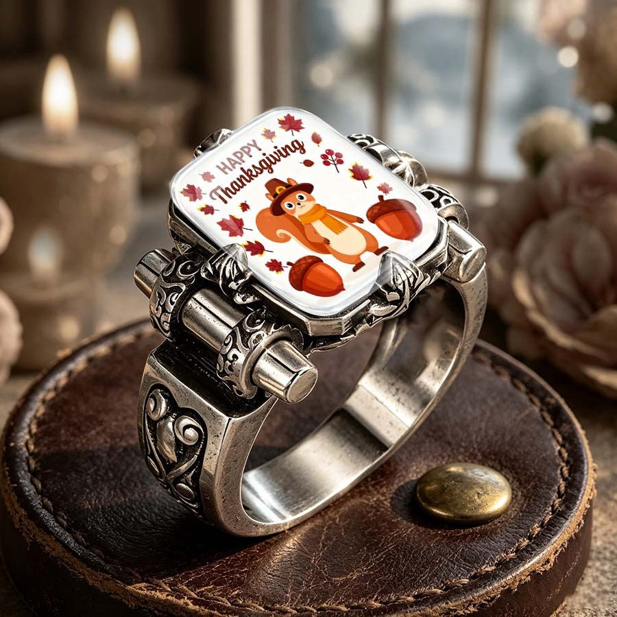 Squirrel & Acorn Square Ring