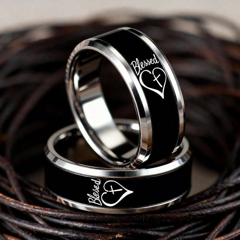 Black Blessed Heart Cross Ring