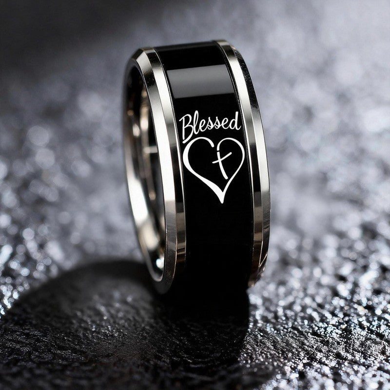 Black Blessed Heart Cross Ring