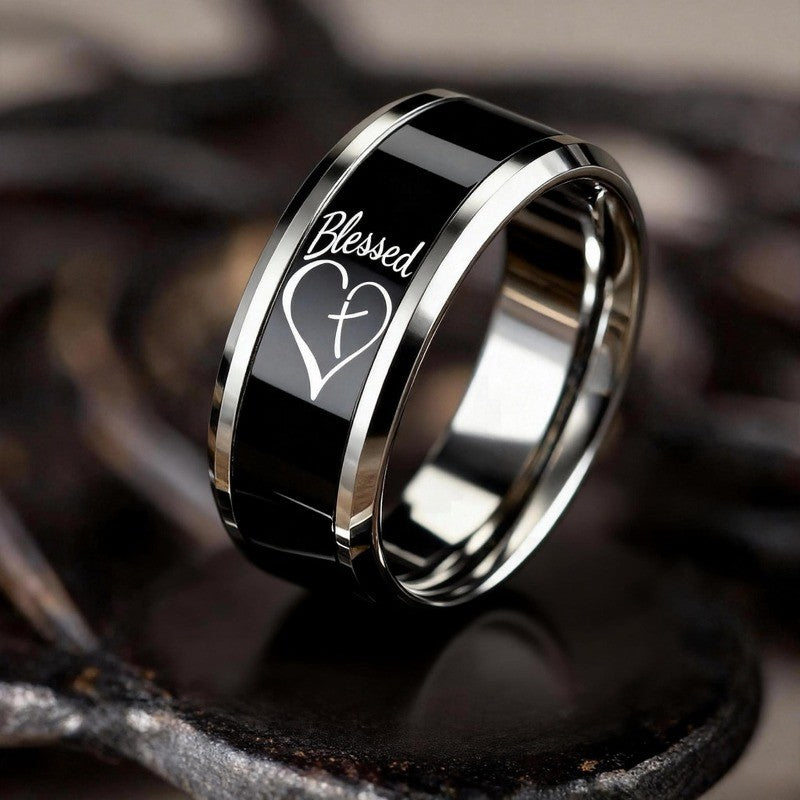 Black Blessed Heart Cross Ring