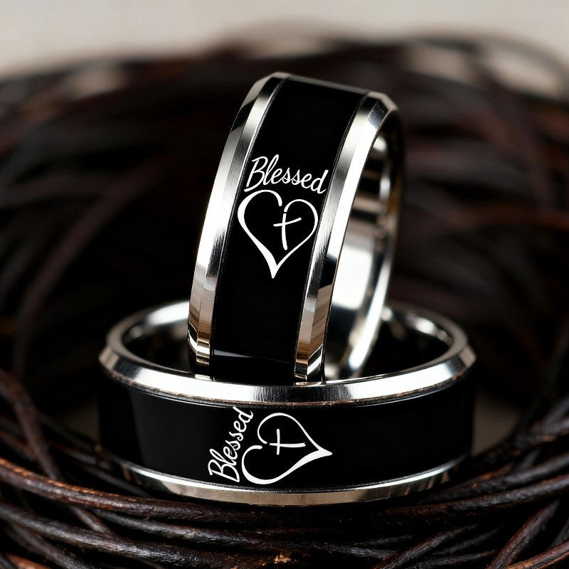 Black Blessed Heart Cross Ring