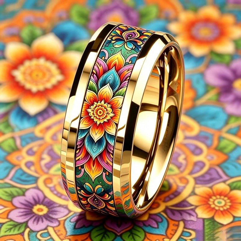 Colorful Mandala Floral Band Ring