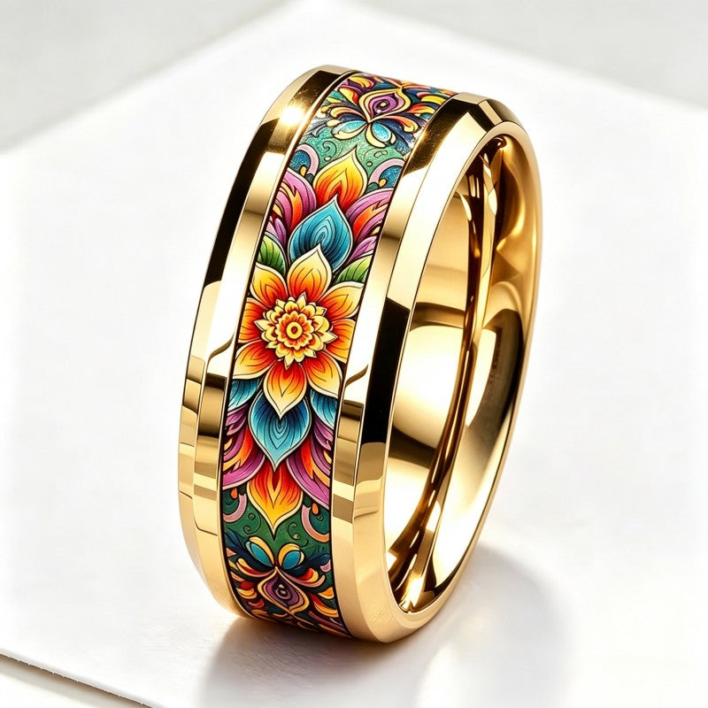 Colorful Mandala Floral Band Ring