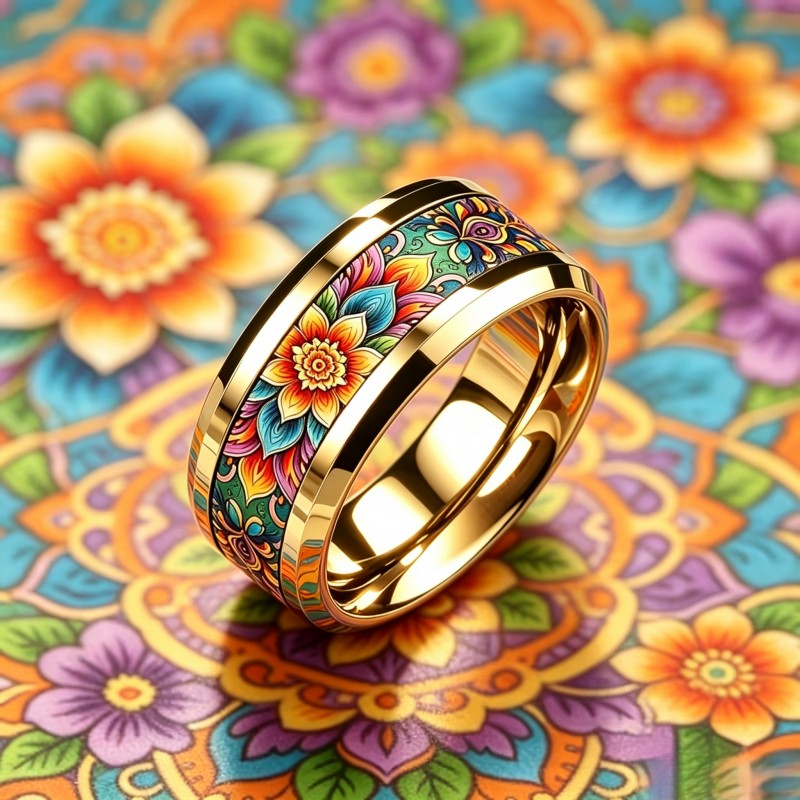 Colorful Mandala Floral Band Ring