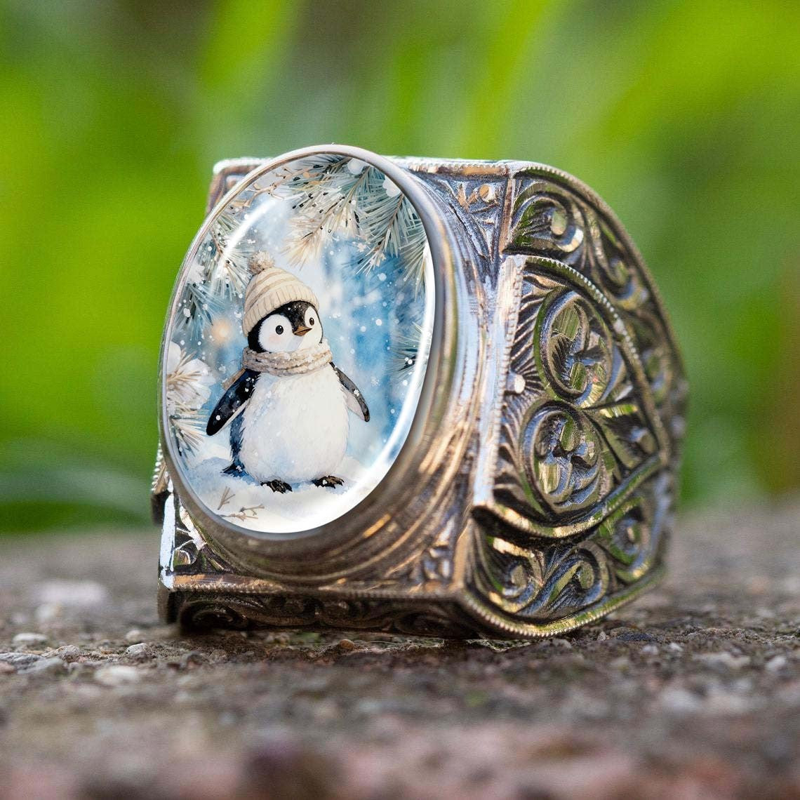 Winter Penguin Statement Ring