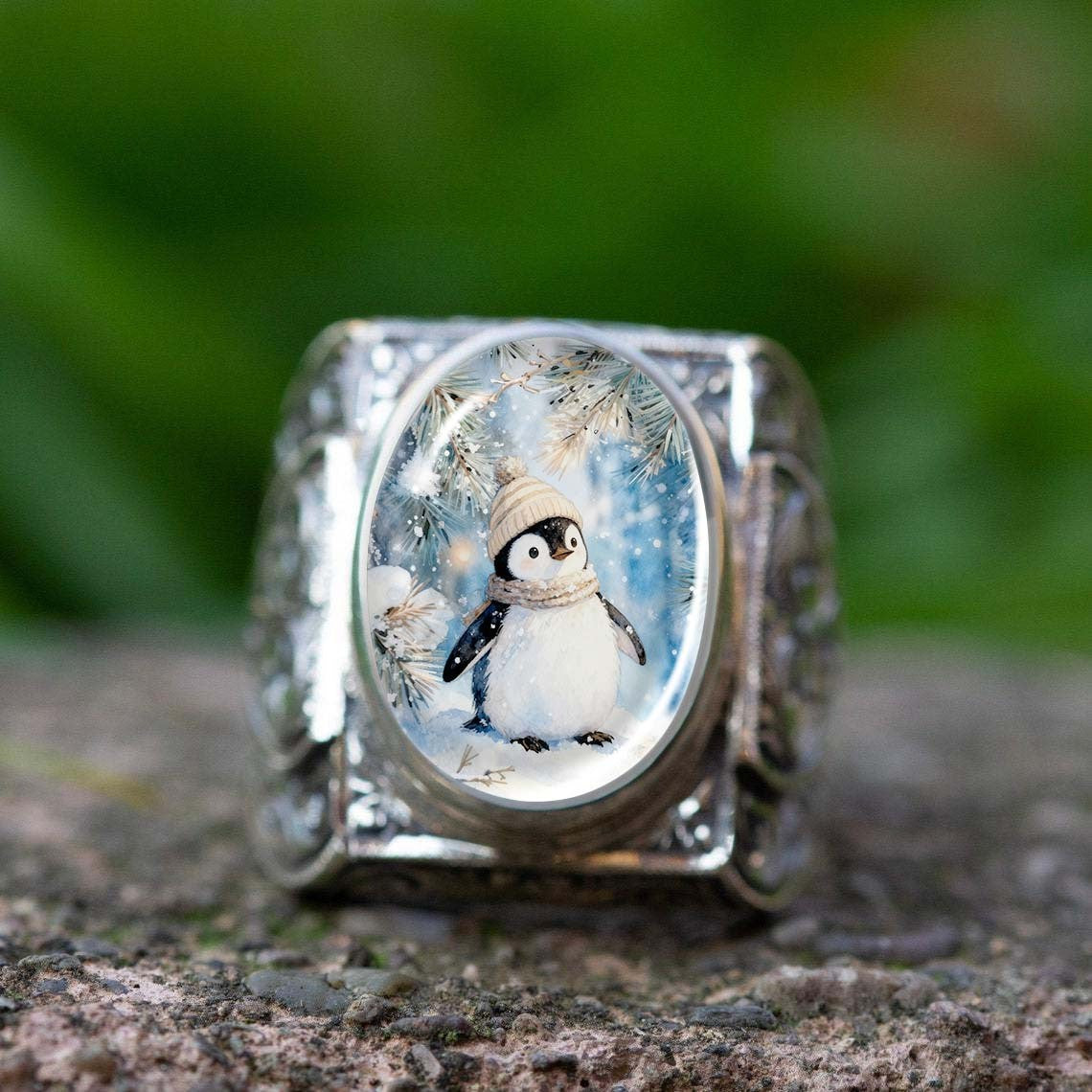 Winter Penguin Statement Ring
