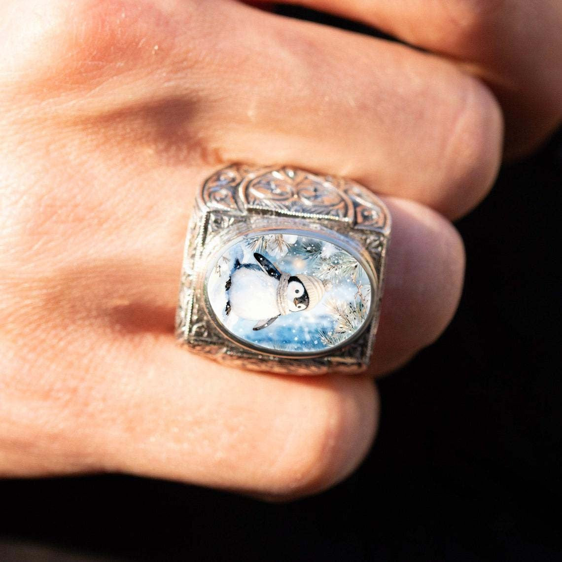 Winter Penguin Statement Ring