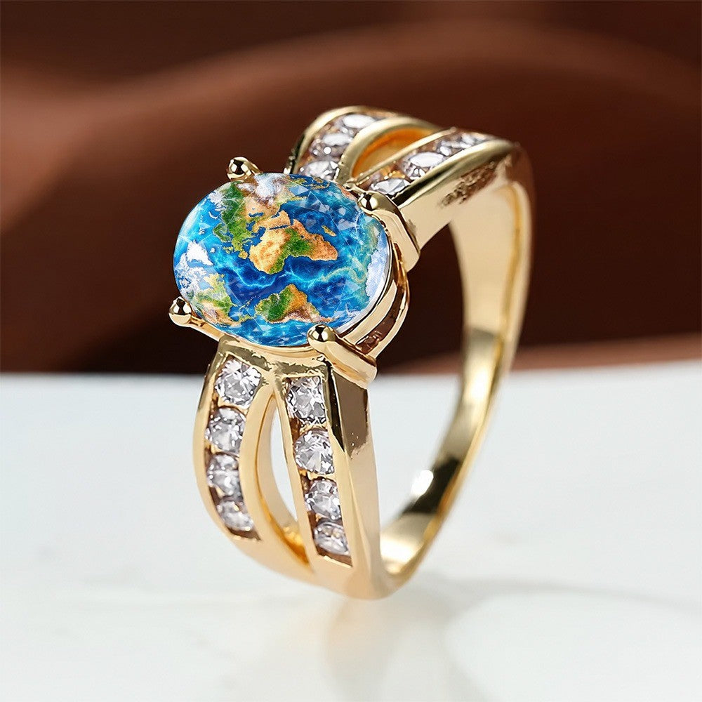 World Map Oval Ring
