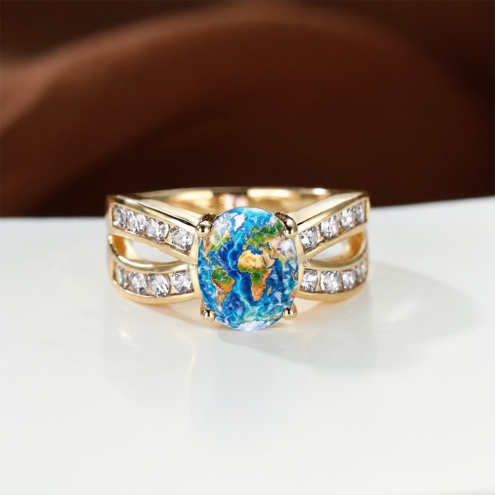 World Map Oval Ring