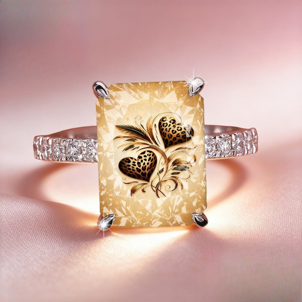 Leopard Heart Scrollwork Square Ring