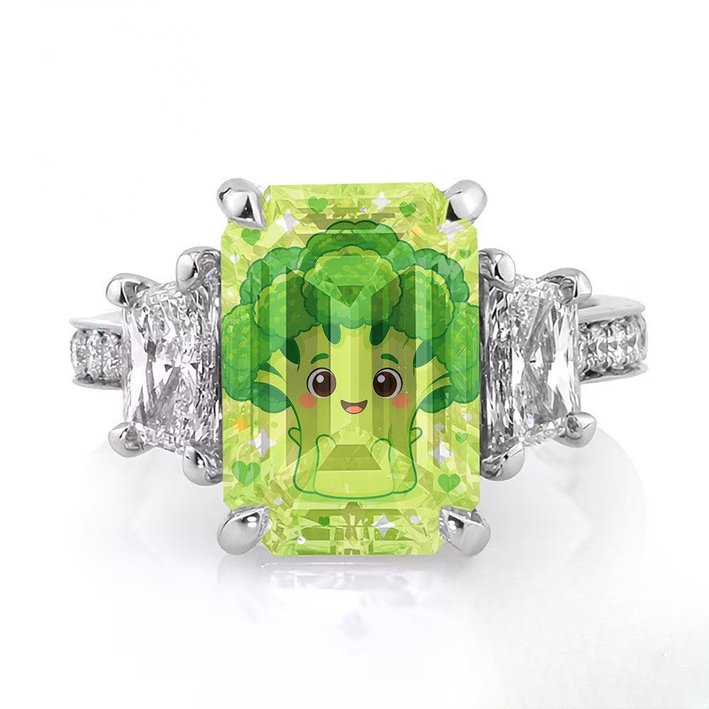 Green Broccoli Square Ring