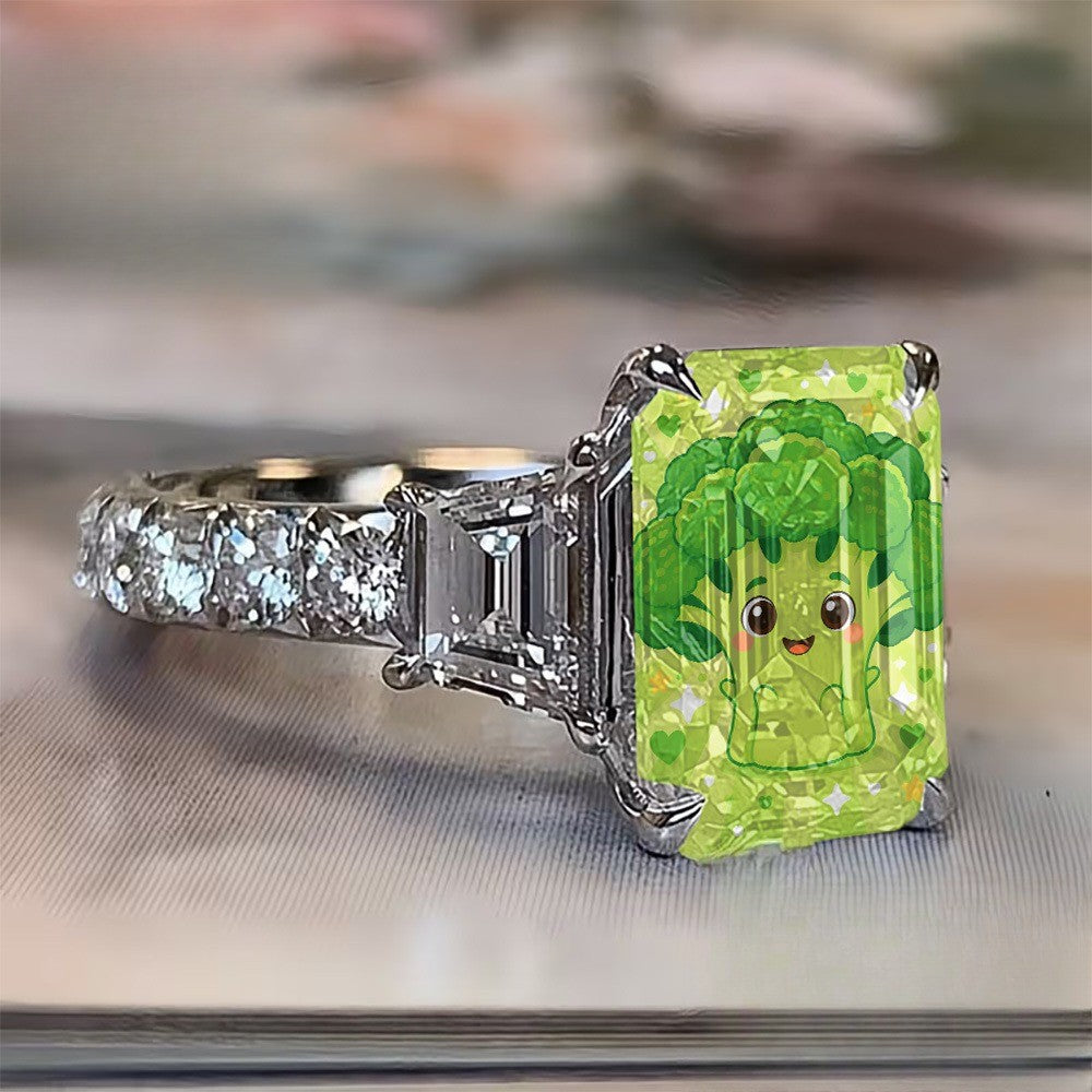 Green Broccoli Square Ring