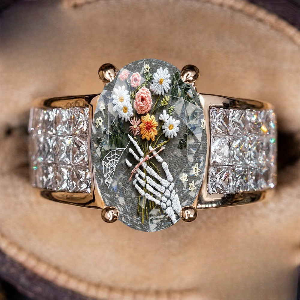 Skeleton Hand Floral Ring