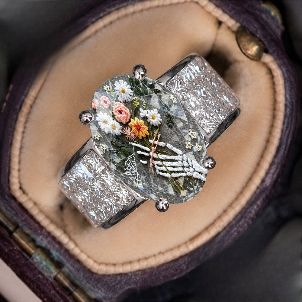 Skeleton Hand Floral Ring