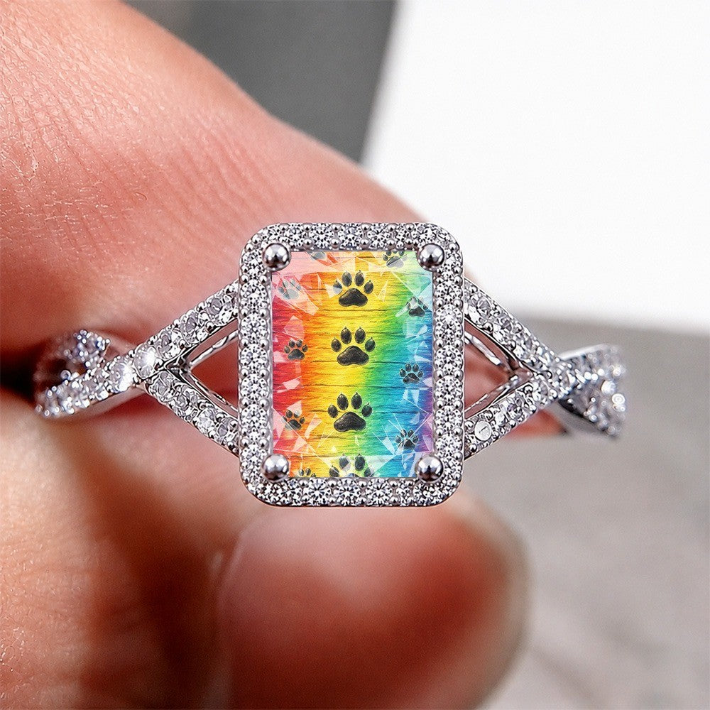 Rainbow Paw Print Square Ring