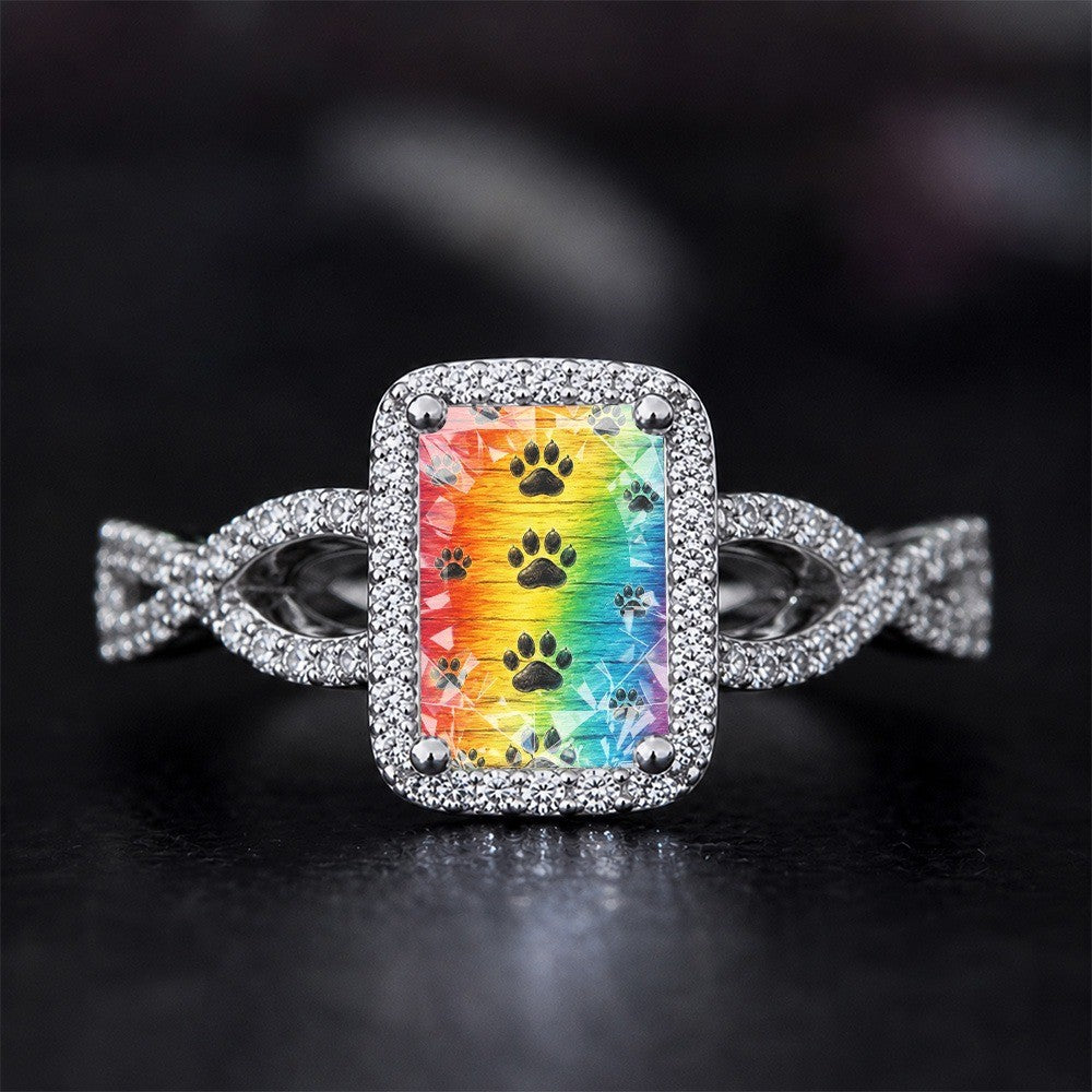 Rainbow Paw Print Square Ring