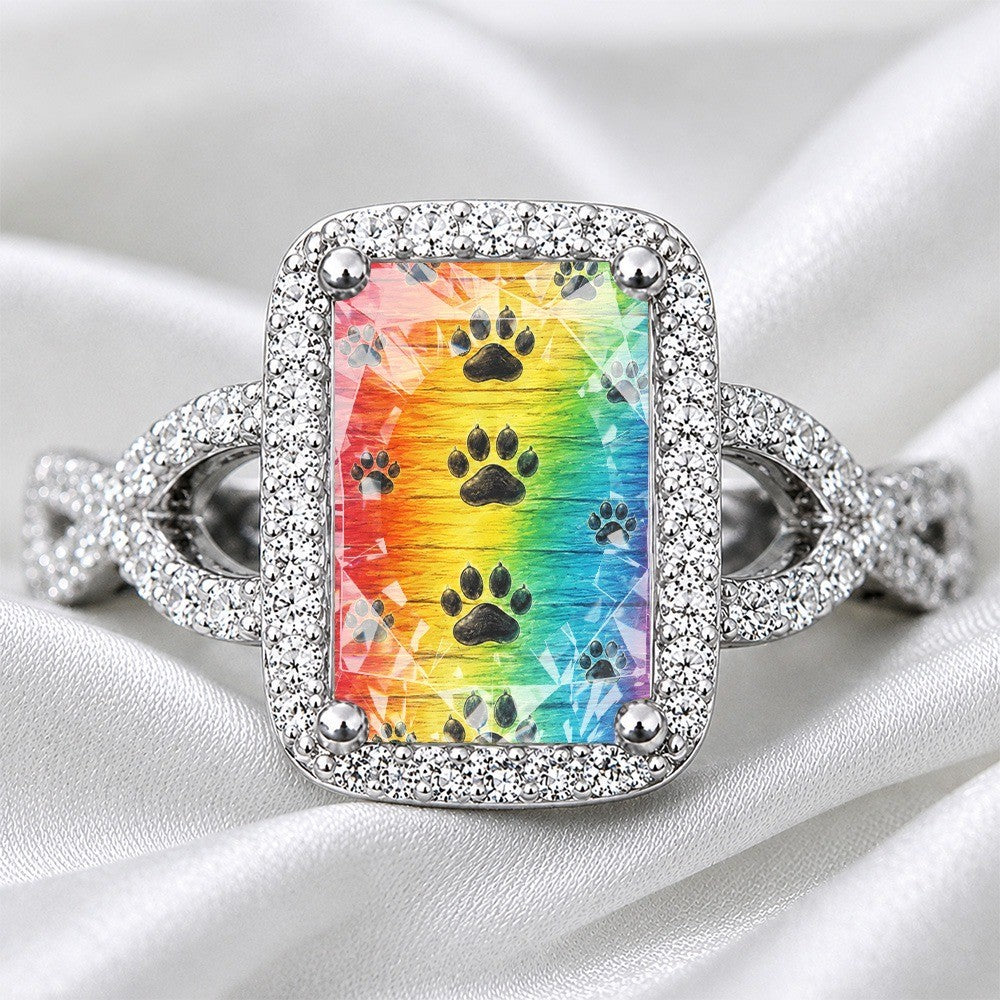 Rainbow Paw Print Square Ring