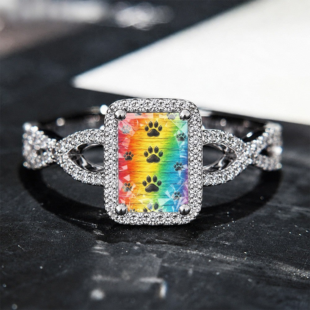 Rainbow Paw Print Square Ring