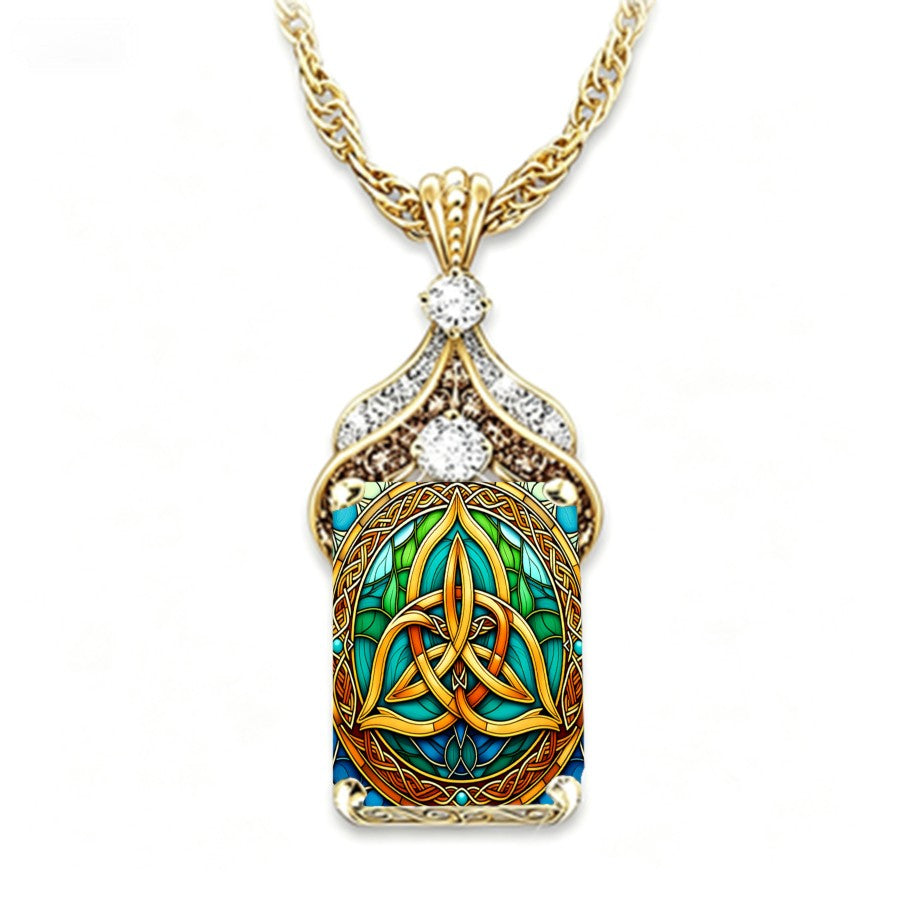 Triquetra Stained Glass Pendant Necklace