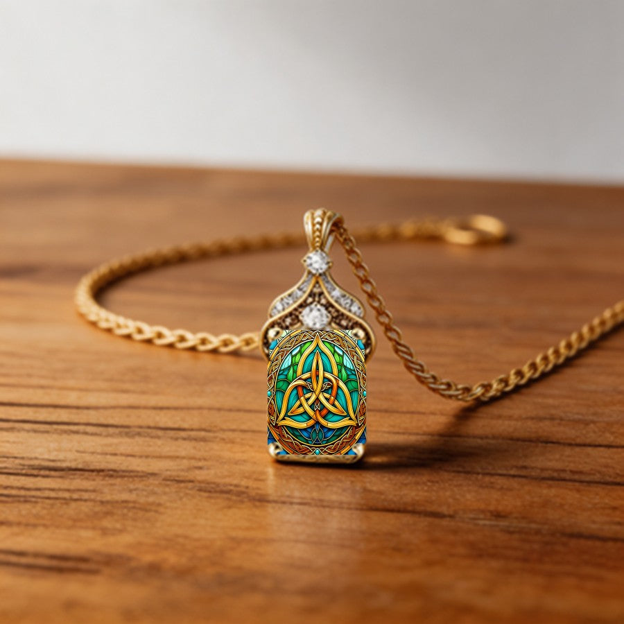 Triquetra Stained Glass Pendant Necklace