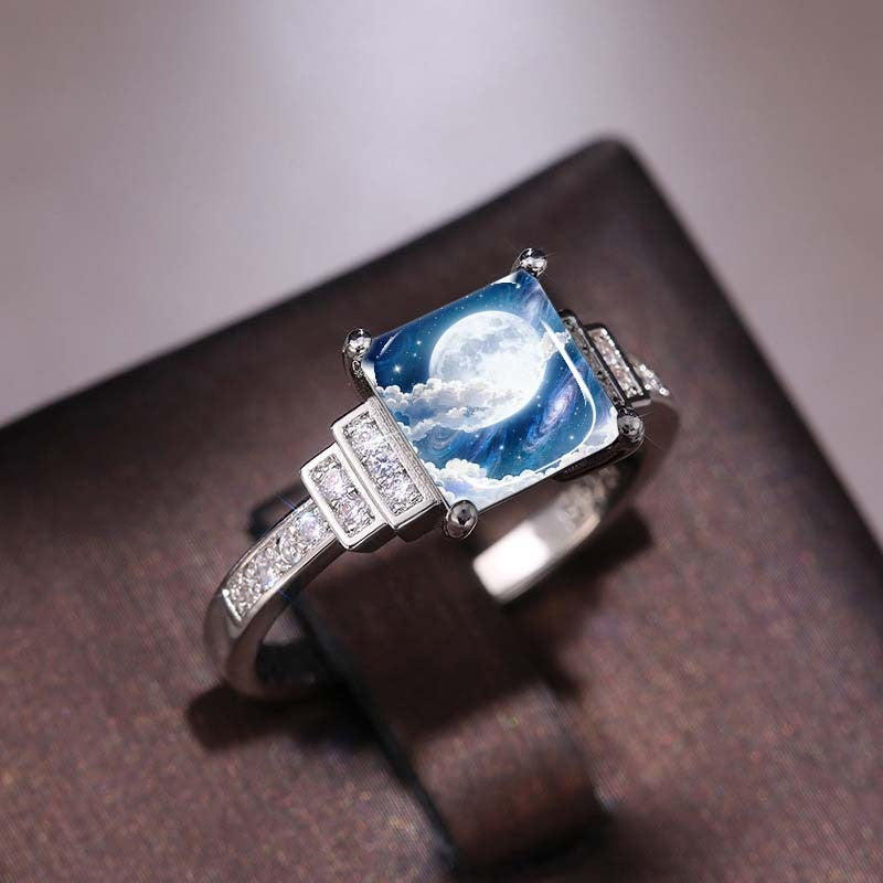 Moon and Galaxy Square Ring
