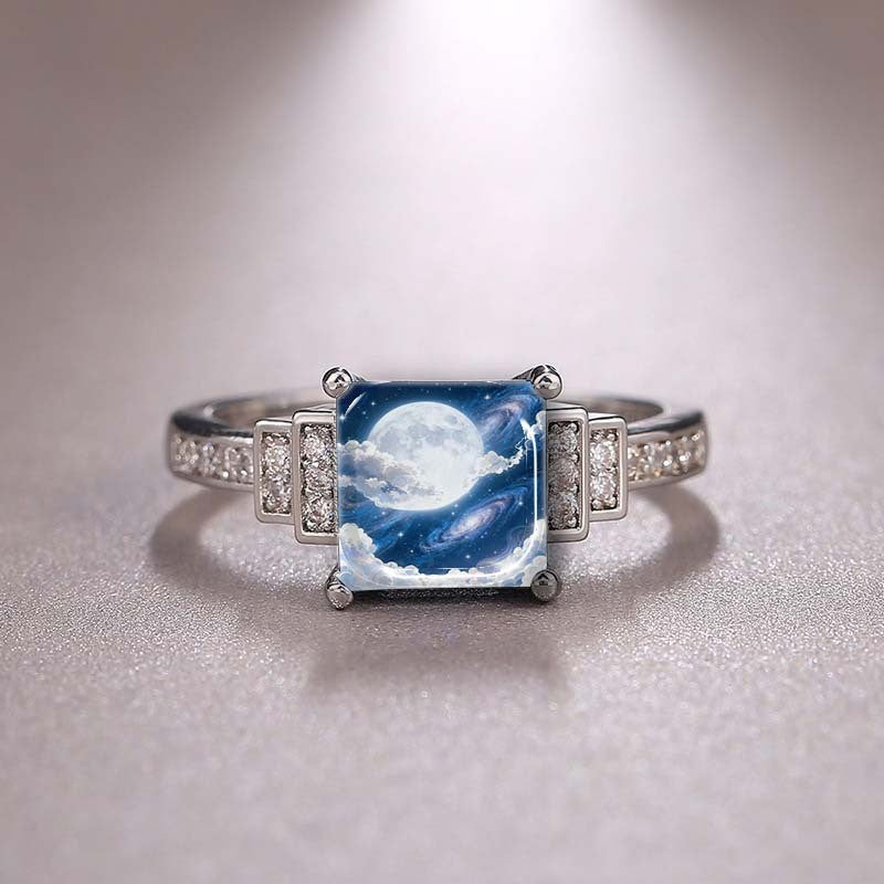 Moon and Galaxy Square Ring