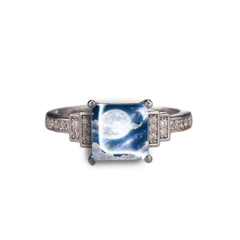 Moon and Galaxy Square Ring