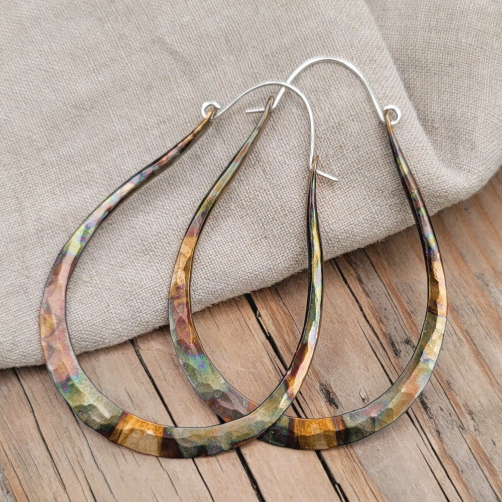 Iridescent Hammered Teardrop Earrings