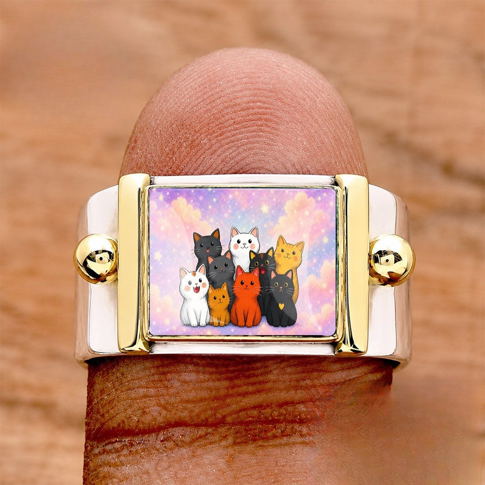 Colorful Cat Group Square Ring