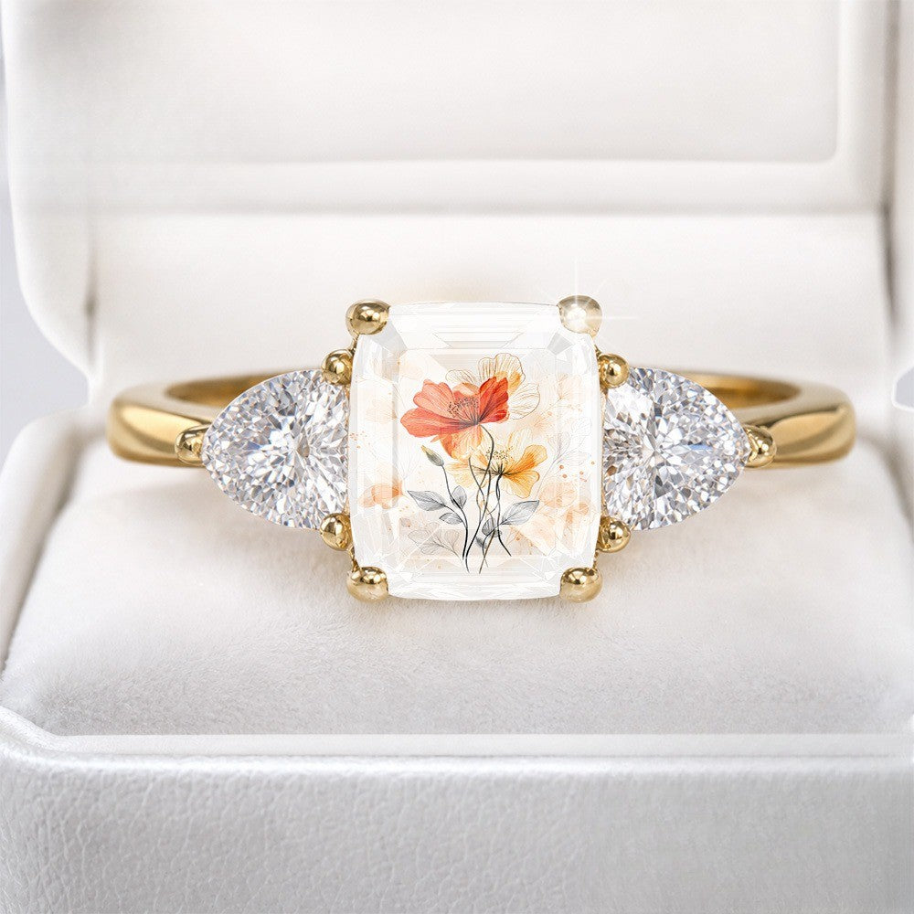 Floral Rectangle Stone Ring