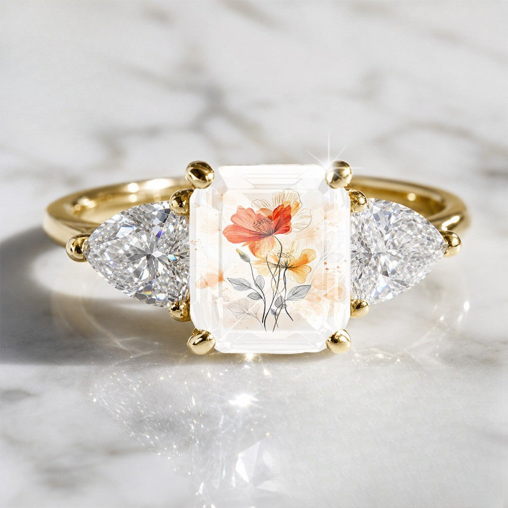 Floral Rectangle Stone Ring