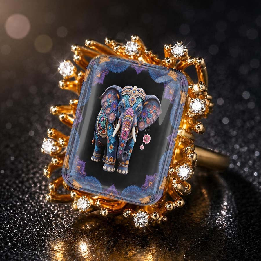 Ornate Elephant Square Ring