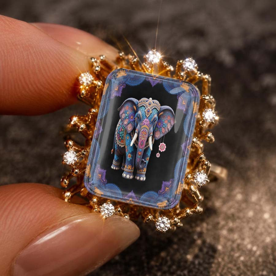 Ornate Elephant Square Ring