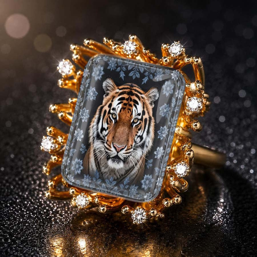 Tiger Portrait Square Ring