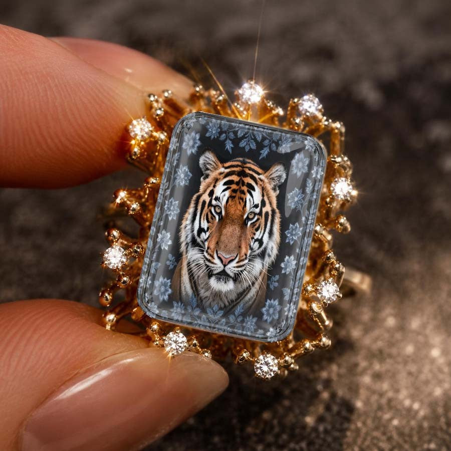 Tiger Portrait Square Ring
