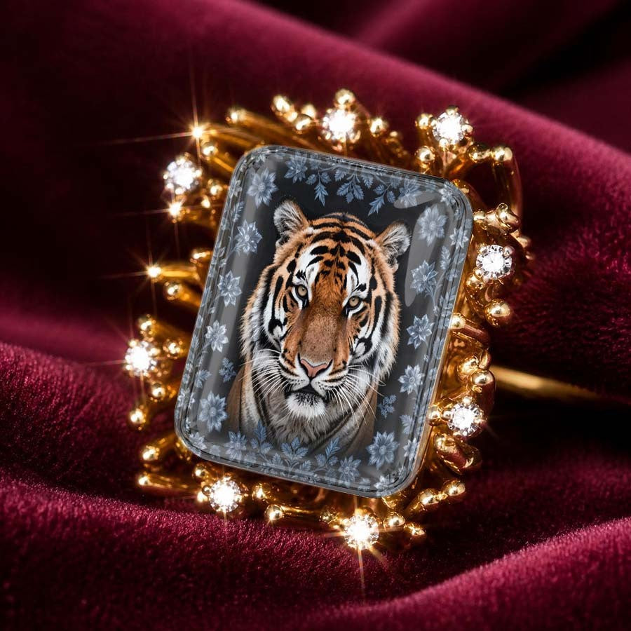Tiger Portrait Square Ring