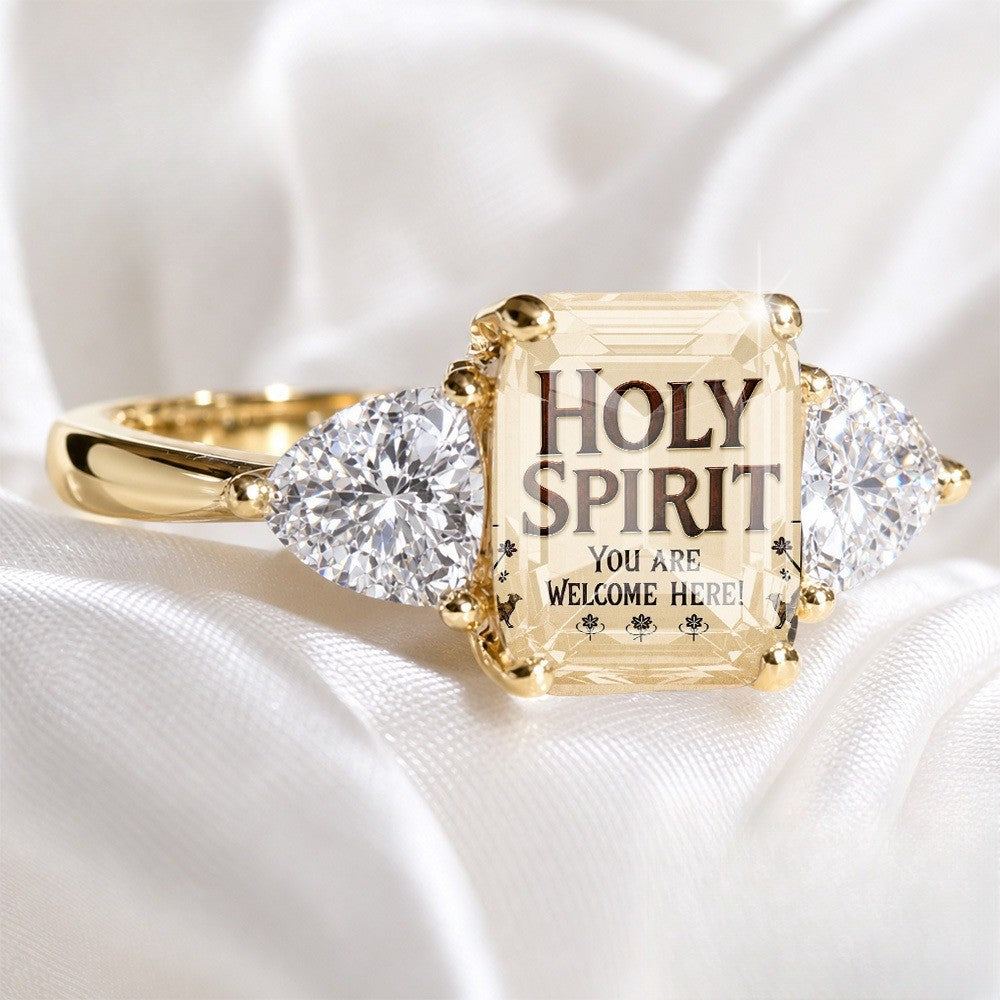 Holy Spirit Welcome Square Crystal Ring